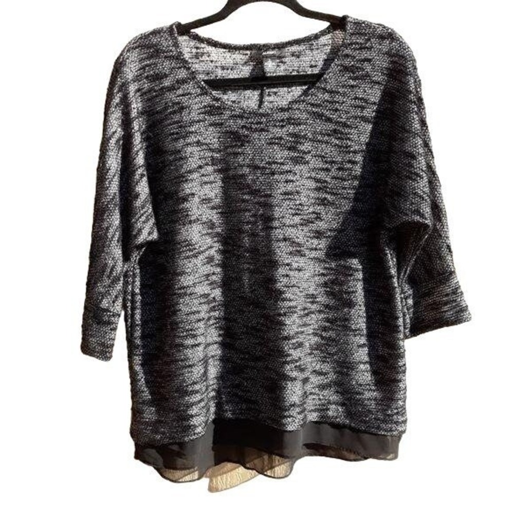 Sheer Marled Layered Space Dyed Knit Top Sz S Textured Scoop Neck Casual